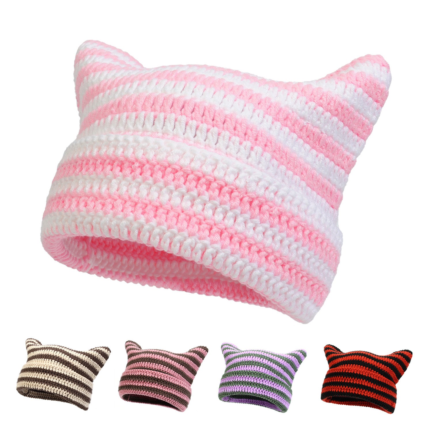Wholesale Crochet Wool Cat Ears Striped Hat
